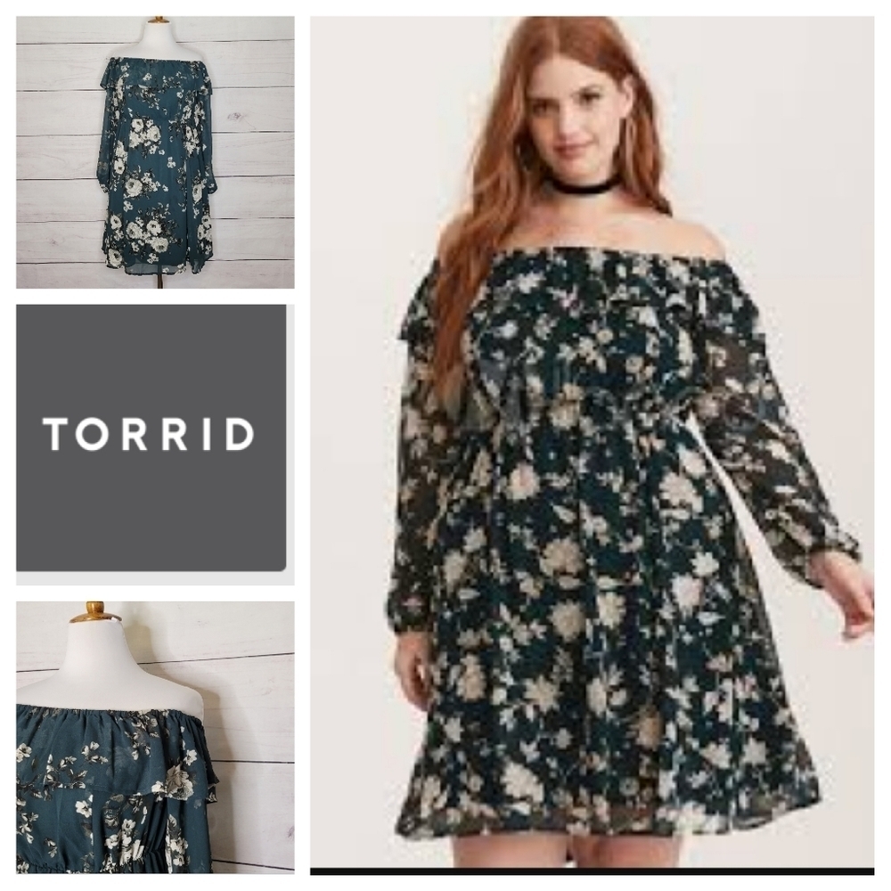 Torrid Chiffon Floral Off Shoulder Skater‎ Dress